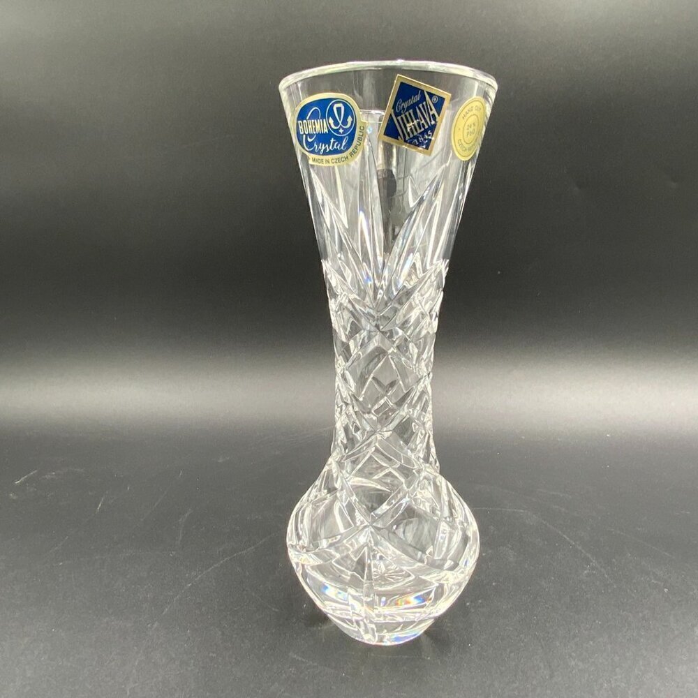 Vintage Bohemia Czech Republic Jihlava Lead Crystal Hand Cut Vase 8" Tall